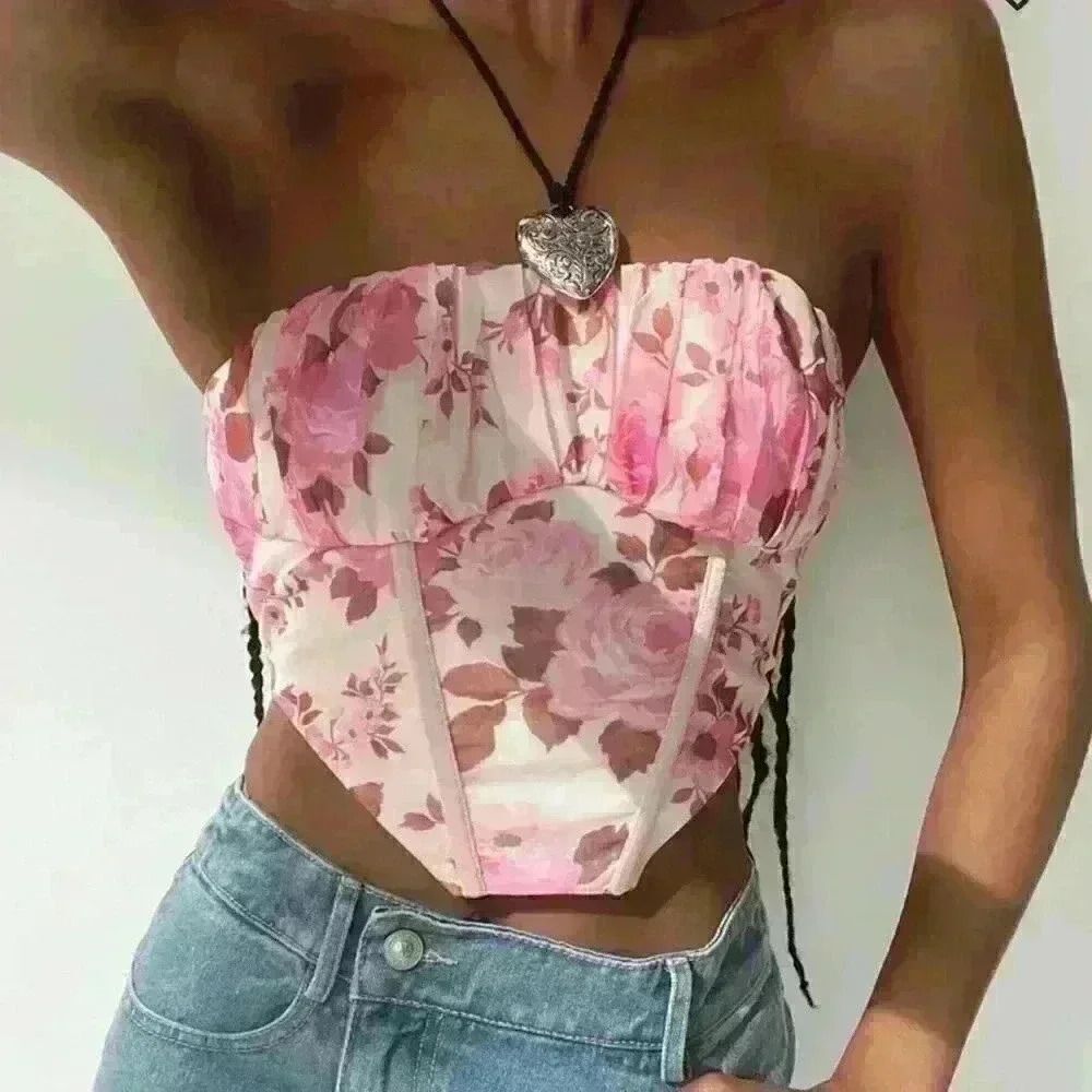 Princess Polly SHARNA BUSTIER TOP PINK FLORAL